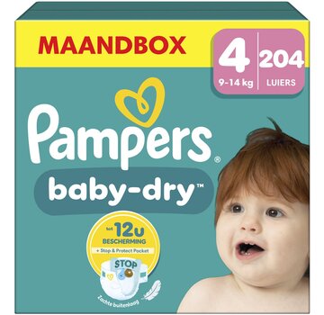 Pampers Baby-Dry - Maat 4 (9kg-14kg) - 204 Luiers - Maandbox