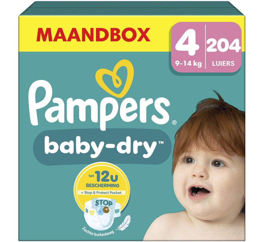 Baby-Dry - Maat 4 (9kg-14kg) - 204 Luiers - Maandbox