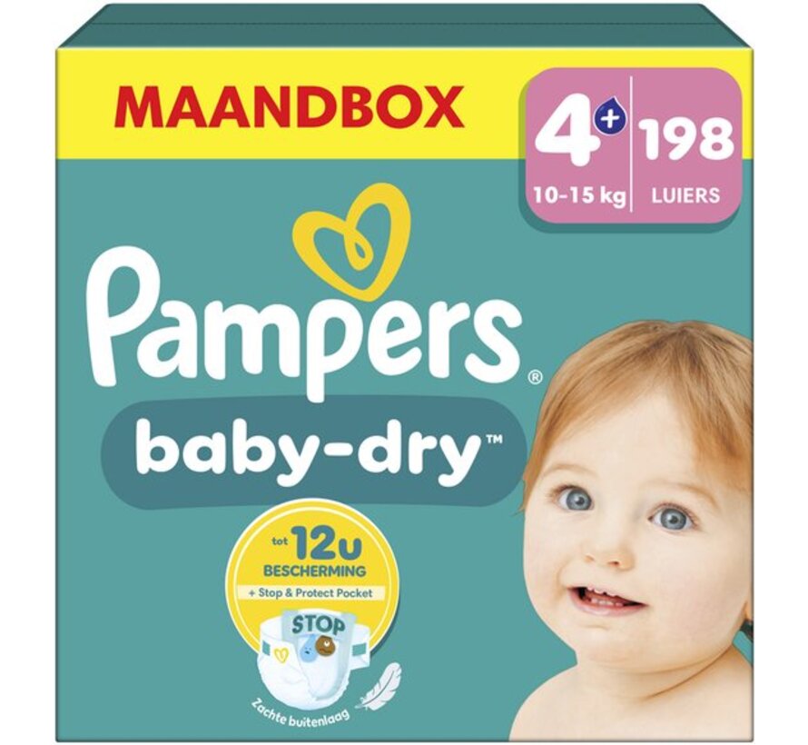 Baby-Dry - Maat 4+ (10kg-15kg) - 198 Luiers - Maandbox