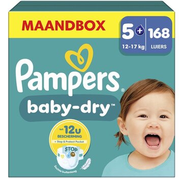 Pampers Baby-Dry - Maat 5+ (12kg-17kg) - 168 Luiers - Maandbox