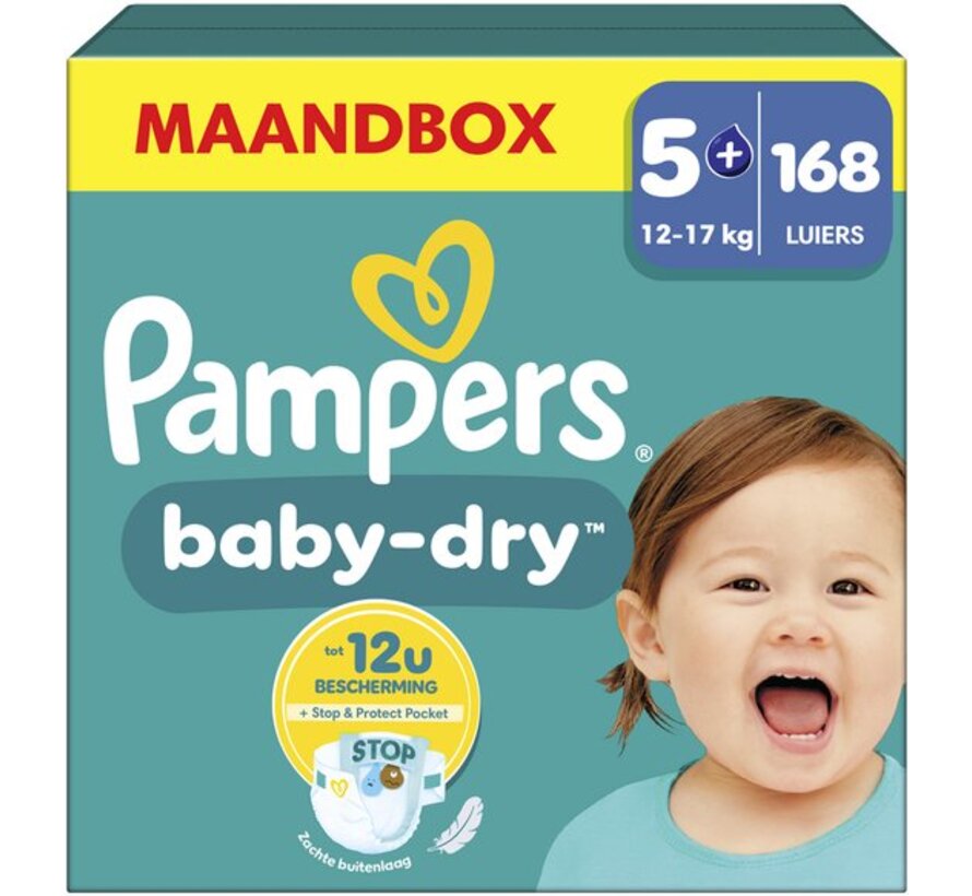 Baby-Dry - Maat 5+ (12kg-17kg) - 168 Luiers - Maandbox