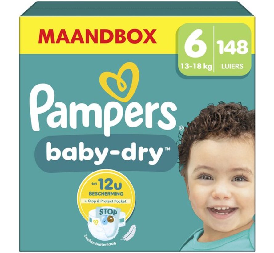Baby-Dry - Maat 6 (13kg-18kg) - 148 Luiers - Maandbox