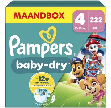 Pampers Baby-Dry Paw Patrol Editie - Maat 4 (9kg-14kg) - 222 Luiers - Maandbox