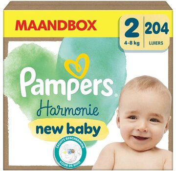 Pampers Harmonie Luiers - Maat 2 (4kg-8kg) - 204 Luiers - Maandbox