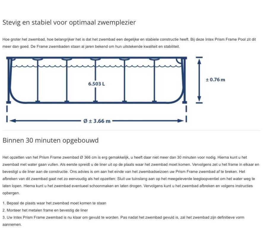 Prism - metalen frame zwembad - met filterpomp - Ø366cm diameter - 76cm hoog