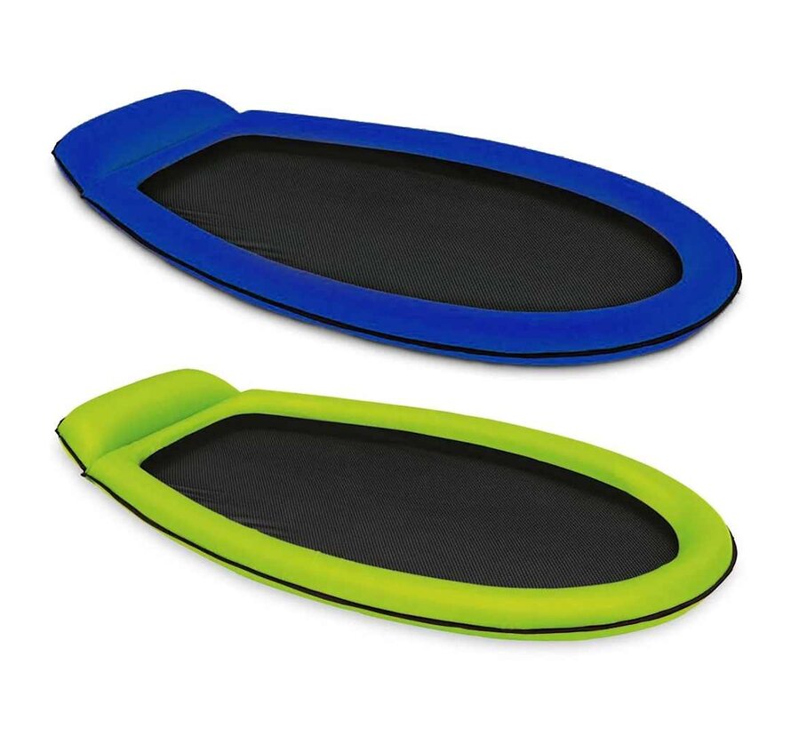 Opblaasbaar lounge luchtbed met netbodem Blauw of Groen (assorti geleverd)
