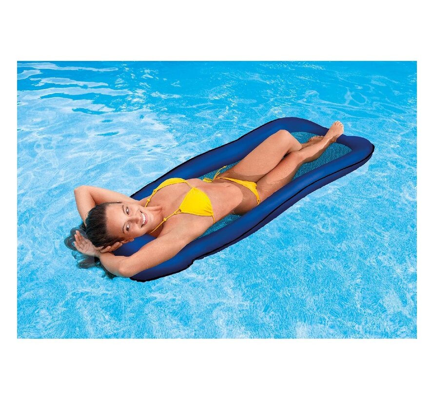 Opblaasbaar lounge luchtbed met netbodem Blauw of Groen (assorti geleverd)
