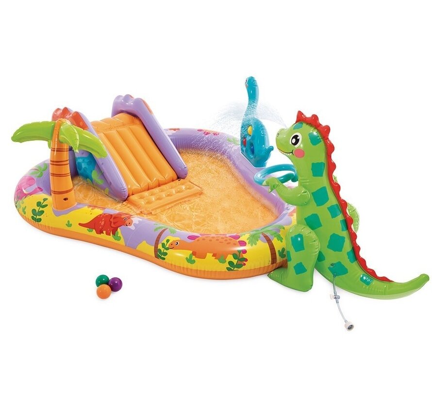 Opblaasbaar speelzwembad - Dino Park - met glijbaan - 201x157x69cm