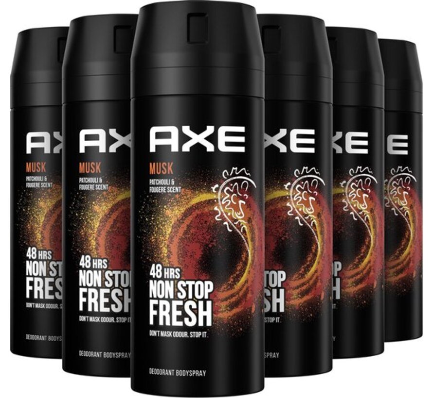 Musk Bodyspray / Deodorant Spray Men - 6x 150ml Voordeelverpakking c
