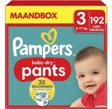 Pampers Baby Dry Pants - Maat 3 (6kg-11kg) - 192 Luierbroekjes - Maandbox
