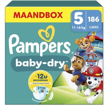 Pampers Baby-Dry Paw Patrol Editie - Maat 5 (11kg-16kg) - 186 Luiers - Maandbox