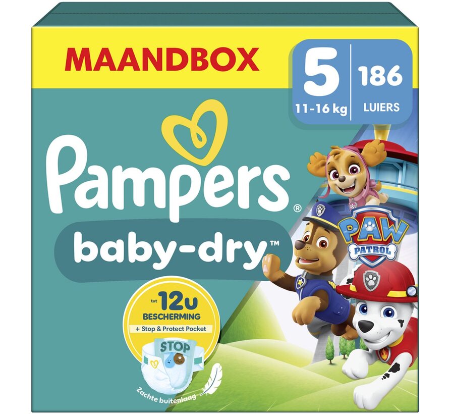 Baby-Dry Paw Patrol Editie - Maat 5 (11kg-16kg) - 186 Luiers - Maandbox