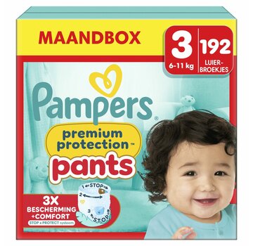 Pampers Premium Protection Pants - Maat 3 (6kg-11kg) - 192 Luierbroekjes - Maandbox