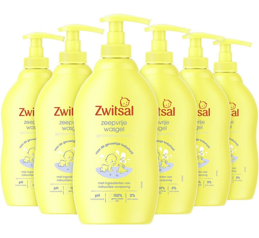Baby Zeepvrije Wasgel - Extra mild & zacht - Met Pompje - 6x 400ml  - Voordeelverpakking
