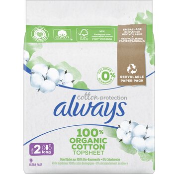 Always Maandverband met Vleugels - Maat 2 Long - Katoen Protection - 9 stuks