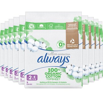 Always Maandverband met Vleugels - Maat 2 Long - Katoen Protection - 10x 9 stuks