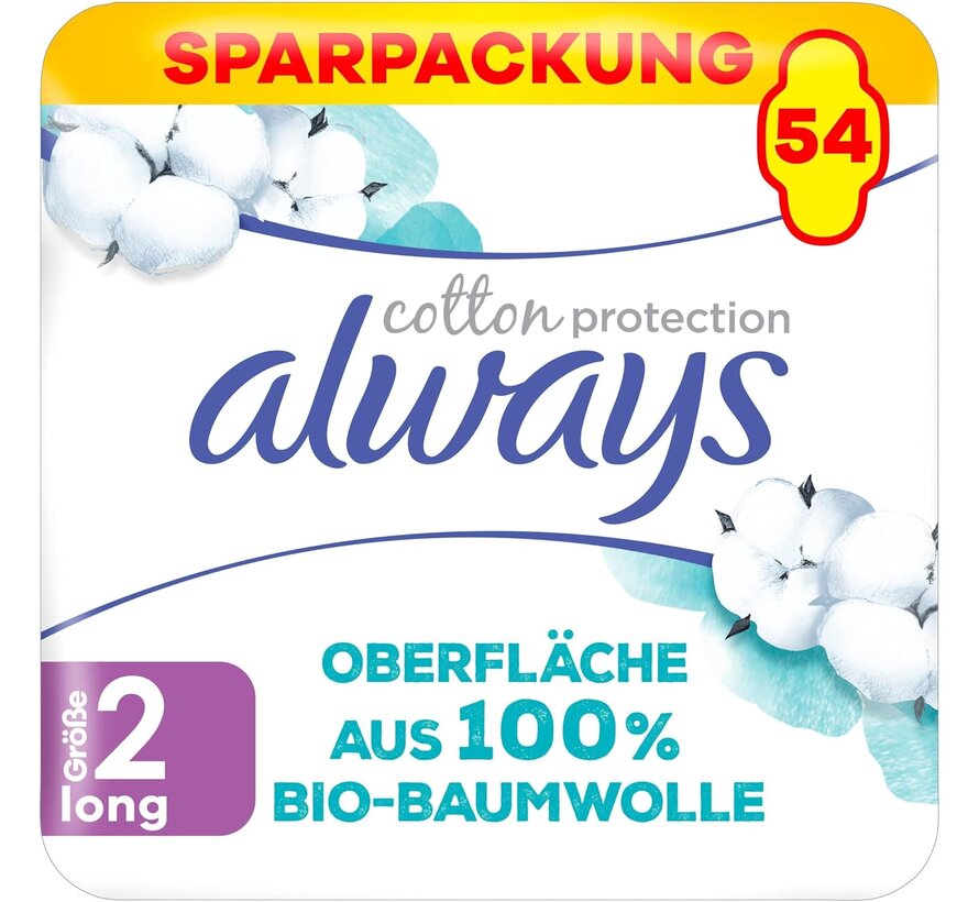 Maandverband met Vleugels - Maat 2 Long - Katoen Protection - 6x 9 stuks