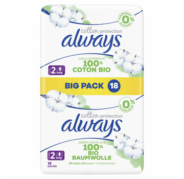 Always Maandverband met Vleugels - Maat 2 Long - Katoen Protection - 6x 9 stuks