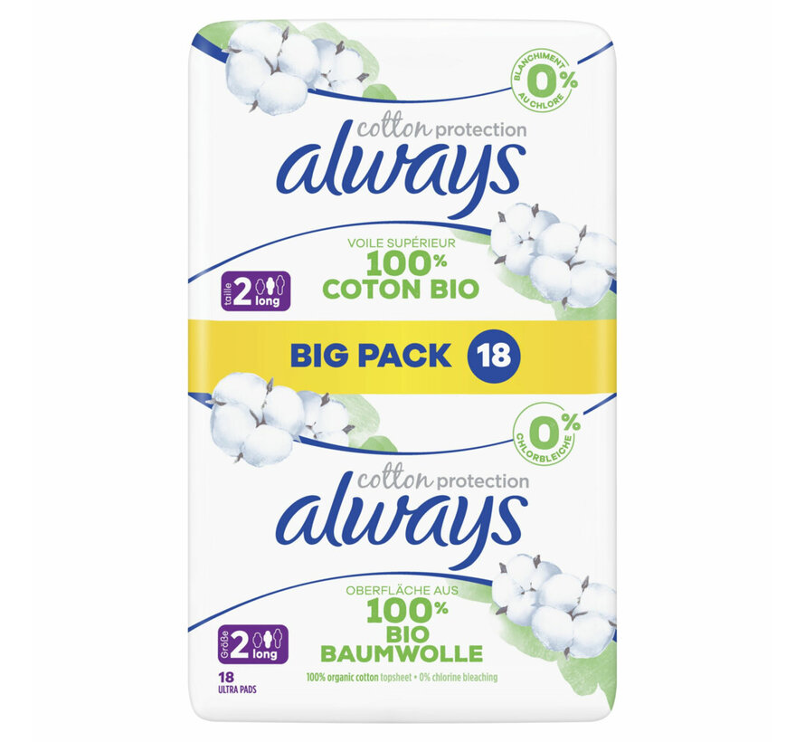 Maandverband met Vleugels - Maat 2 Long - Katoen Protection - 6x 9 stuks