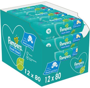 Pampers Fresh Clean Billendoekjes / Babydoekjes XL - 12x 80 stuks