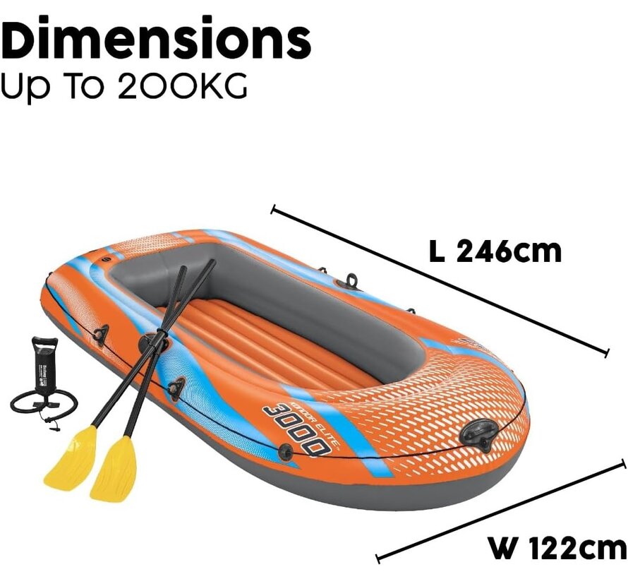 Kondor ELITE 3000 - Opblaasboot Set - 246x122x45cm - Peddels en handpomp