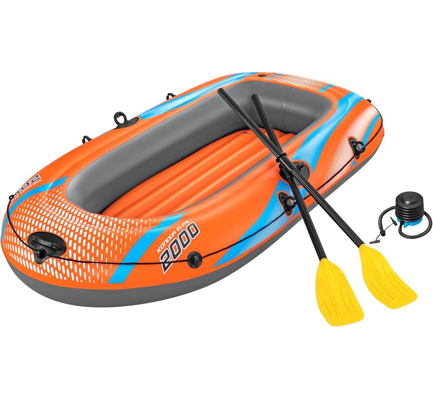 Kondor ELITE 2000 - Opblaasboot Set - 196x106x31cm - Peddels en voetpomp