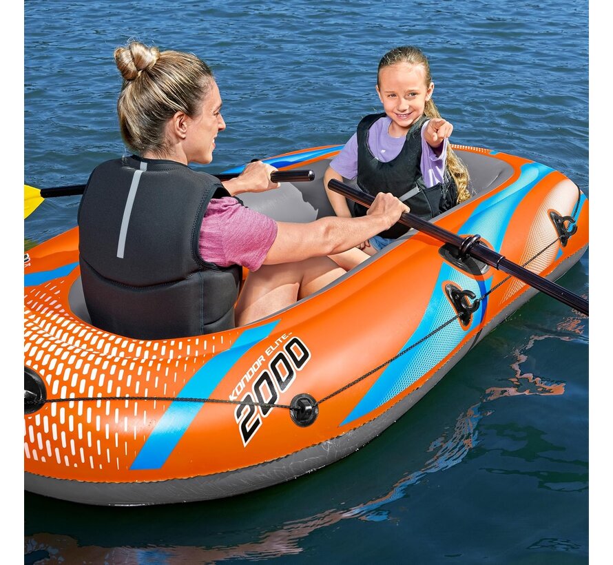 Kondor ELITE 2000 - Opblaasboot Set - 196x106x31cm - Peddels en voetpomp