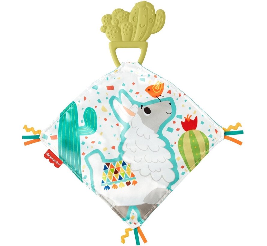 2-in-1 Baby knuffeldoek met bijtring Cactus Lama 13 cm