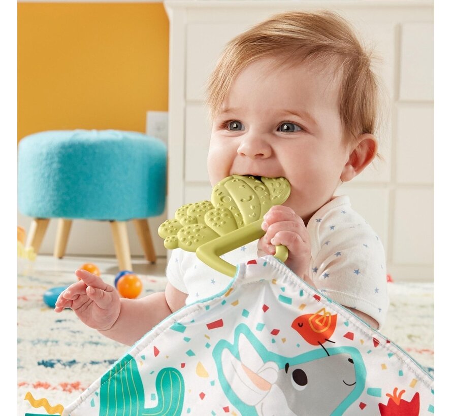 2-in-1 Baby knuffeldoek met bijtring Cactus Lama 13 cm