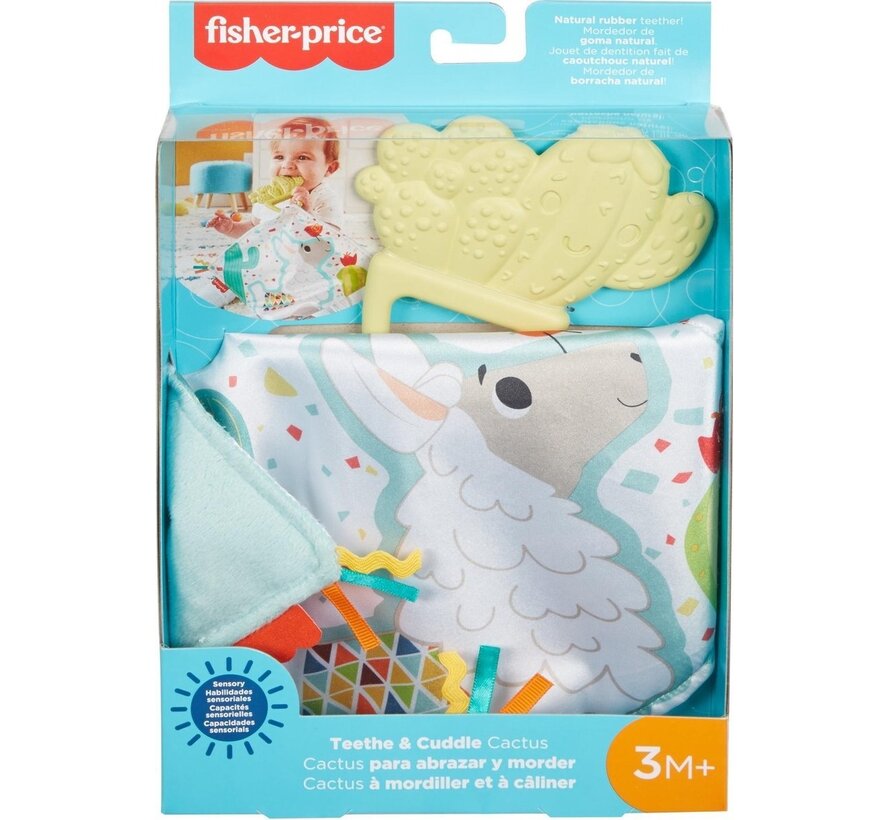 2-in-1 Baby knuffeldoek met bijtring Cactus Lama 13 cm