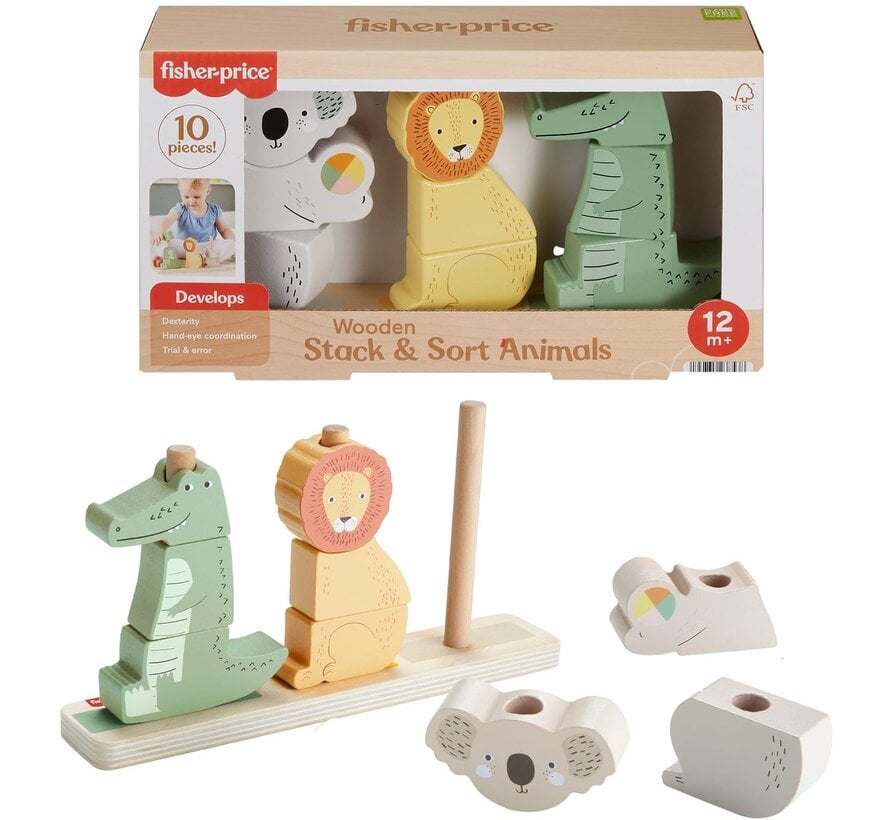 Fisher Price - Houten dieren stapelen en sorteren - Stapelspeelgoed