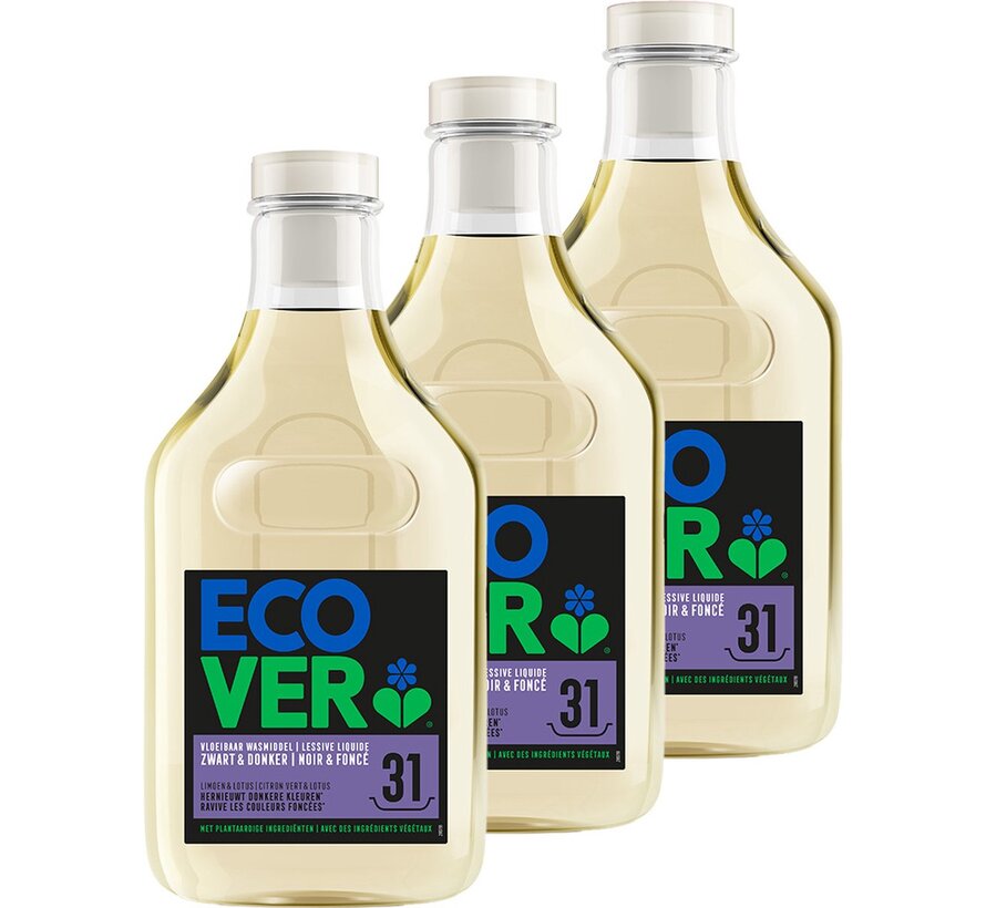 Wasmiddel (1,43L) - Zwart & Donker - Limoen & Lotus - 3x 31 wasbeurten