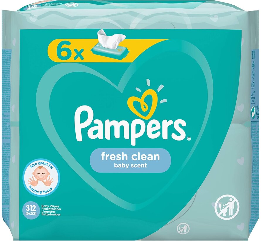 Fresh Clean Billendoekjes / Babydoekjes - 312 doekjes (6x52 stuks)