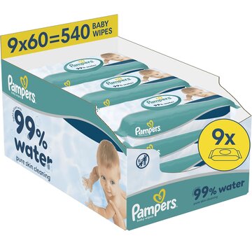 Pampers 99% Water Billendoekjes / Babydoekjes - 9x 60 stuks