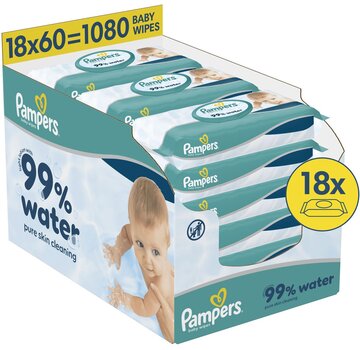 Pampers 99% Water Billendoekjes / Babydoekjes - 18x 60 stuks