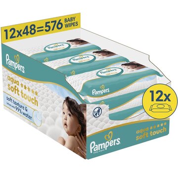 Pampers Aqua Soft Touch Billendoekjes / Babydoekjes - 12x 48 stuks