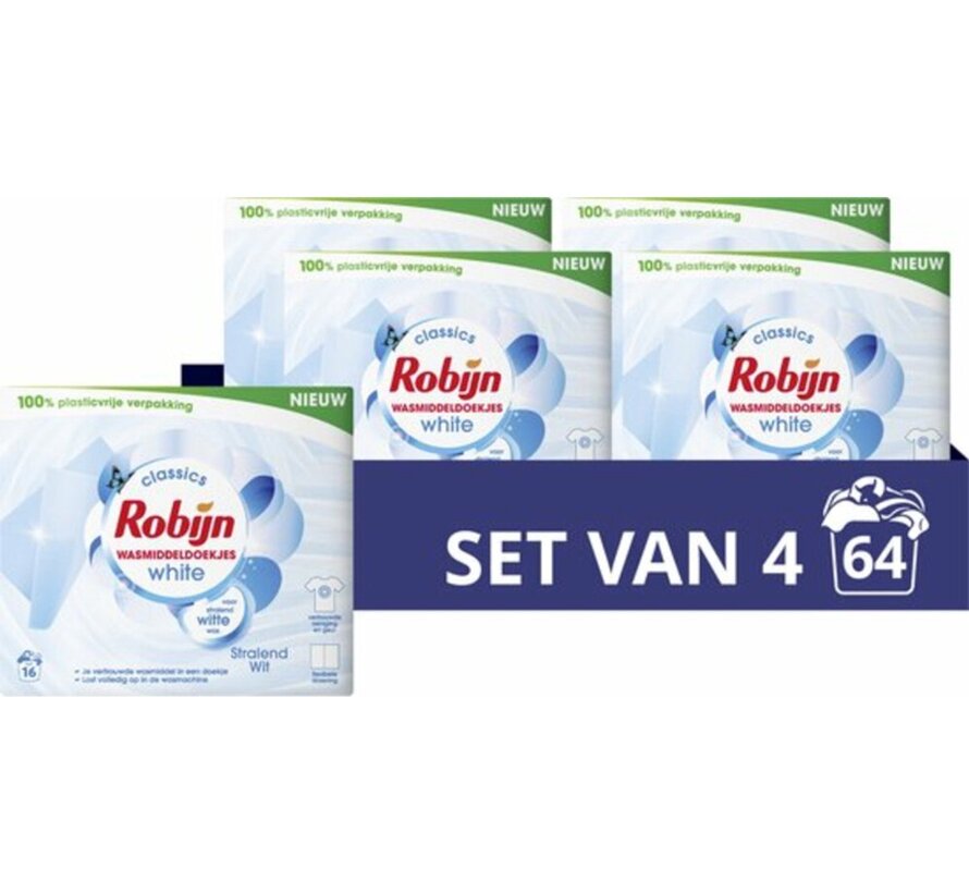 Stralend Wit - Wasmiddeldoekjes - 4x 16 stuks c