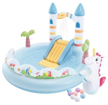 Intex Opblaasbaar speelzwembad - Unicorn Castle - met glijbaan - 196x178x127cm