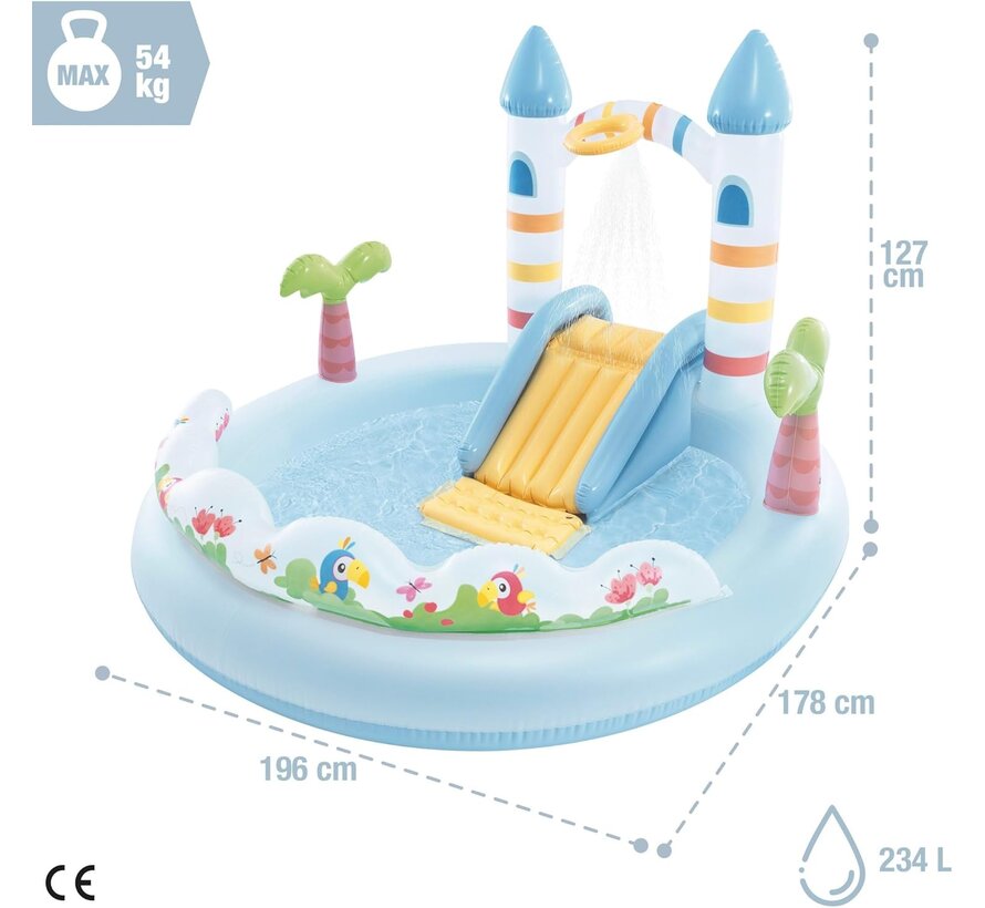 Opblaasbaar speelzwembad - Unicorn Castle - met glijbaan - 196x178x127cm
