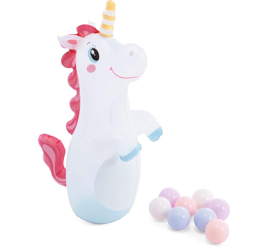 Opblaasbaar speelzwembad - Unicorn Castle - met glijbaan - 196x178x127cm