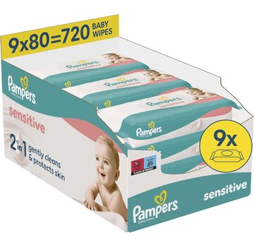 Pampers Sensitive Billendoekjes / Babydoekjes XL - 9x 80 stuks