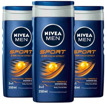Nivea Men Sport 3in1 Douchegel - Gezicht, lichaam en haar - 3x 250ml
