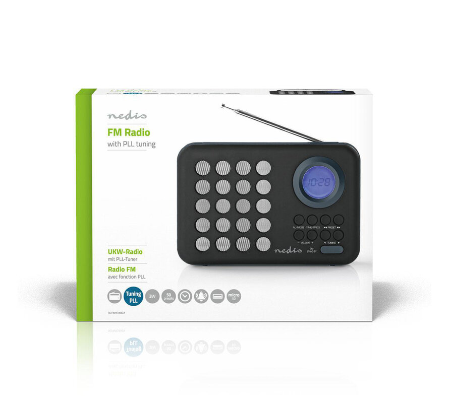 FM radio klok - Wekker - PPL - 3W - zwart/grijs - MicroSD + USB