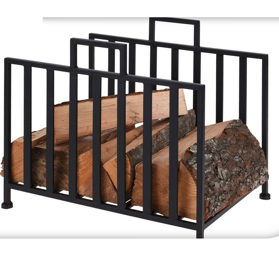 BBQ - metalen houtopslag standaard - zwart- 41x31x35cm