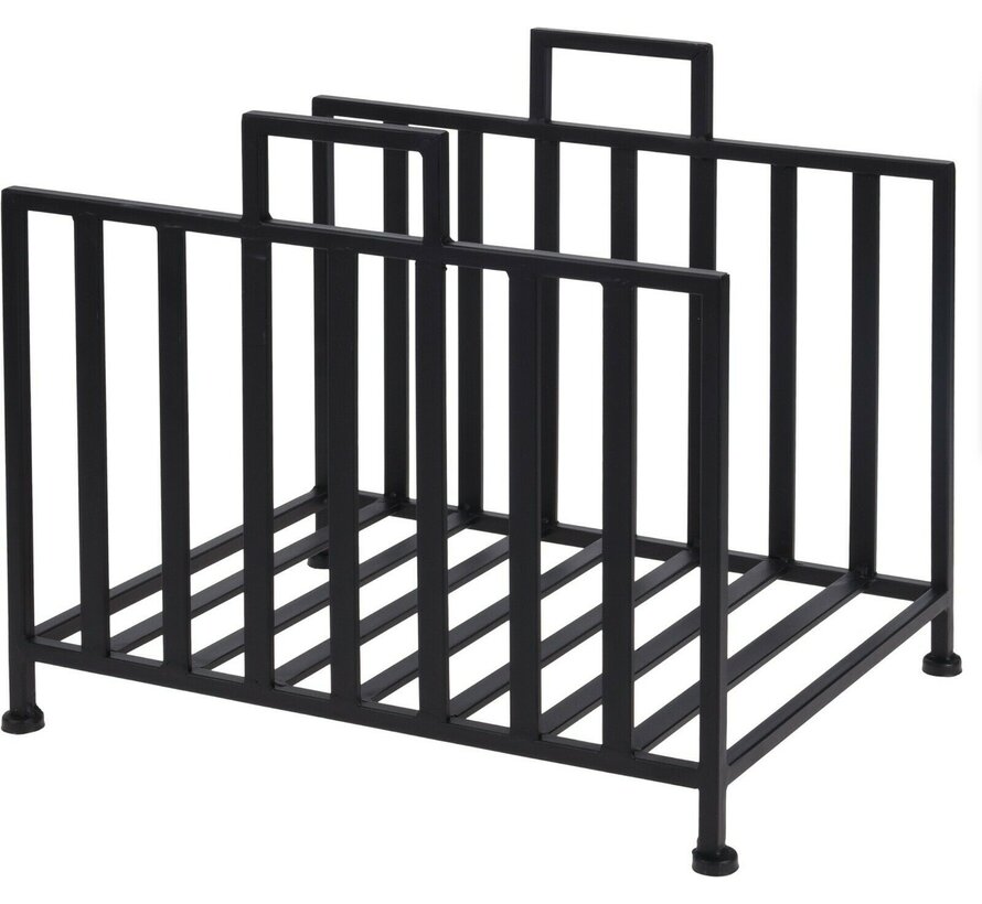BBQ - metalen houtopslag standaard - zwart- 41x31x35cm