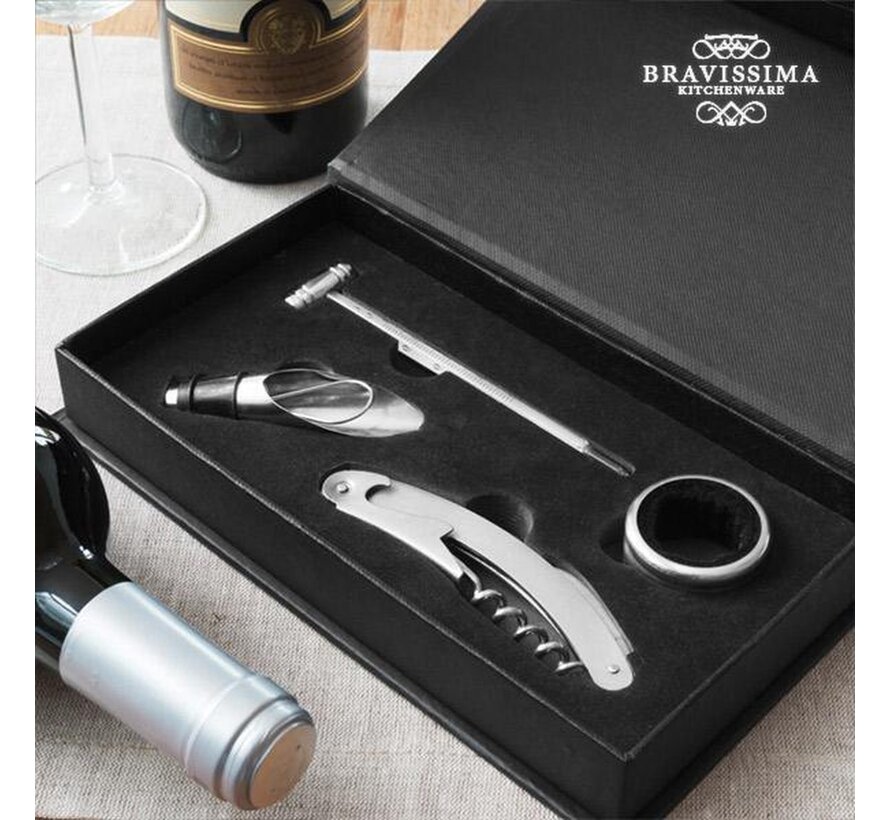 Set van Luxe Wijnaccessoires (4 stuks) - Magnetische Geschenkdoos