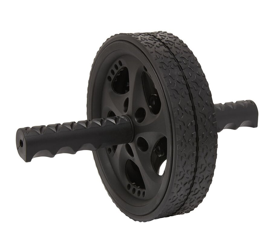 Dubbel Trainingswiel - Buikspierwiel - Buikspieroefeningen - 18,5 cm - zwart