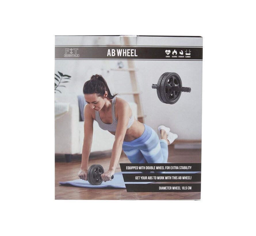 Dubbel Trainingswiel - Buikspierwiel - Buikspieroefeningen - 18,5 cm - zwart