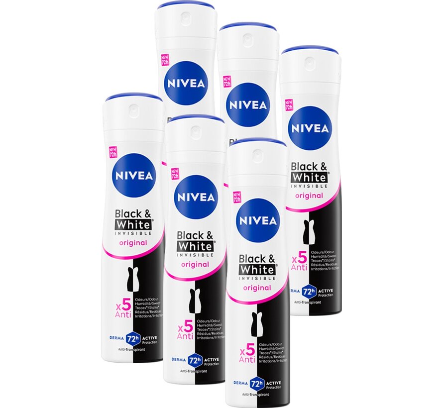 Invisible Black & White Original Clear - Deodorant Spray - 6x 150ml