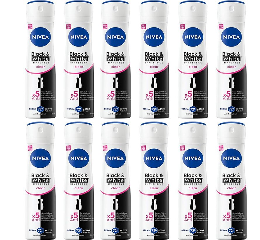 Invisible Black & White Original Clear - Deodorant Spray - 12x 150ml